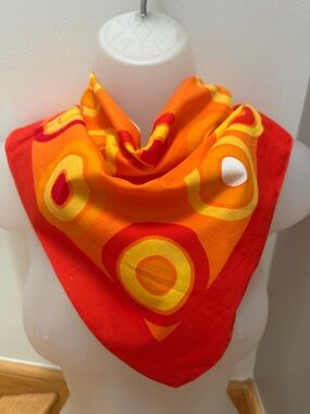 Vintage 70s 80s Mod  Circle Bandana |Retro Orange & Yellow Cotton
